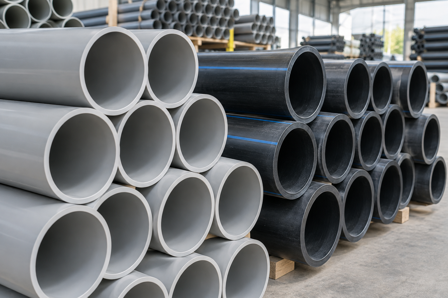 Illustration of PVC and HDPE pipe